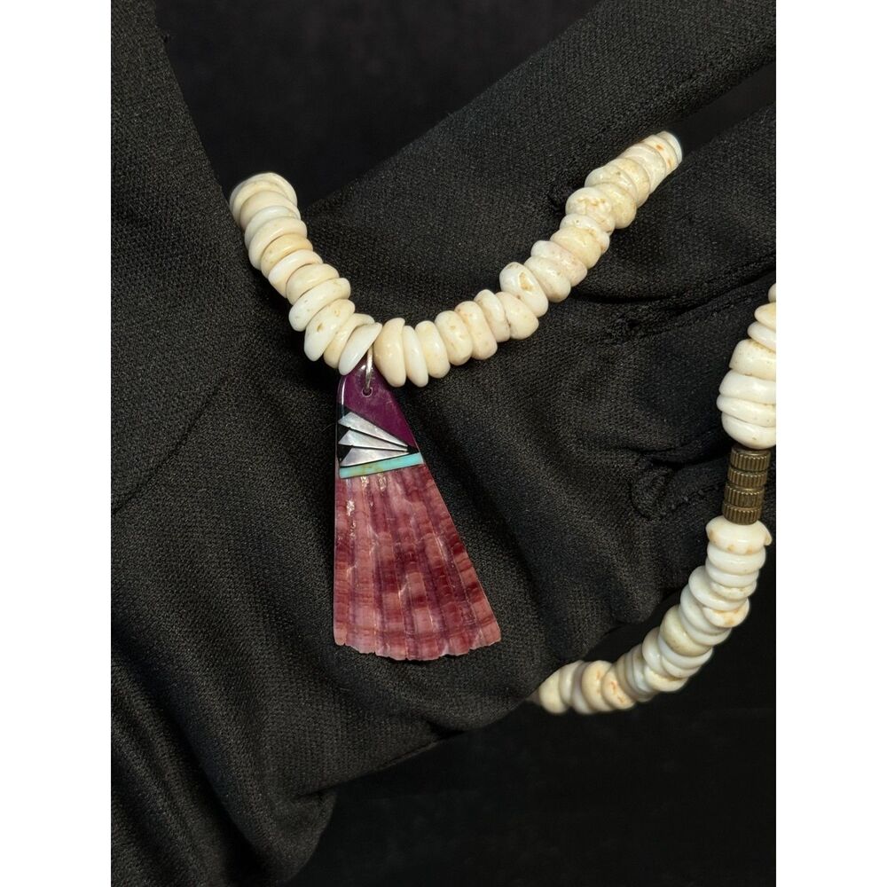 Puka Shell Necklace Turquoise Shell Pendant 15.5"
